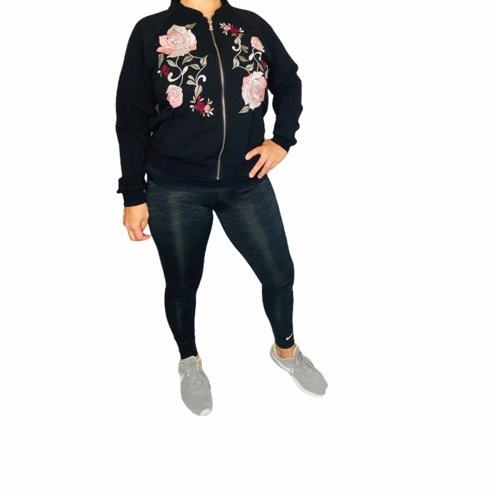 Democracy Embroidered Floral Track Jacket Black Sz M - Picture 2 of 10